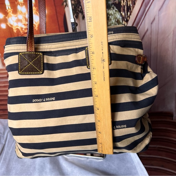 Dooney & Bourke Brown and Tan Striped Tote Bag with Leather Handles and Trim - Picture 6 of 15